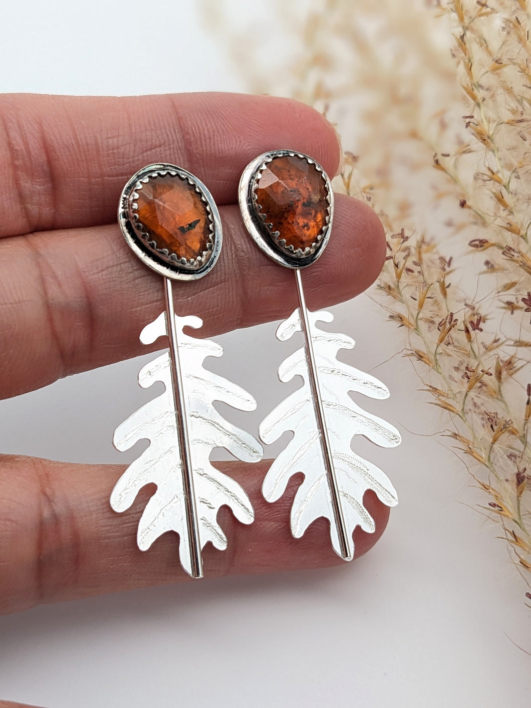 Convertible Garnet Oak Leaf Earrings